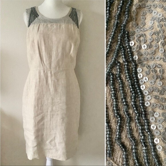 NWT Ann Taylor LOFT 100% Linen Sequin Sleeveless Sheath Dress in Women's Sz. 8 - Picture 2 of 12